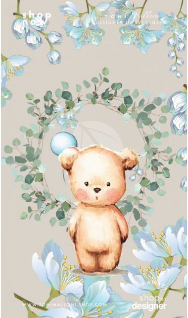 Trusou de botez personalizat prin brodare, cu ursuleti si frunze de eucalipt, Little Bear 1
